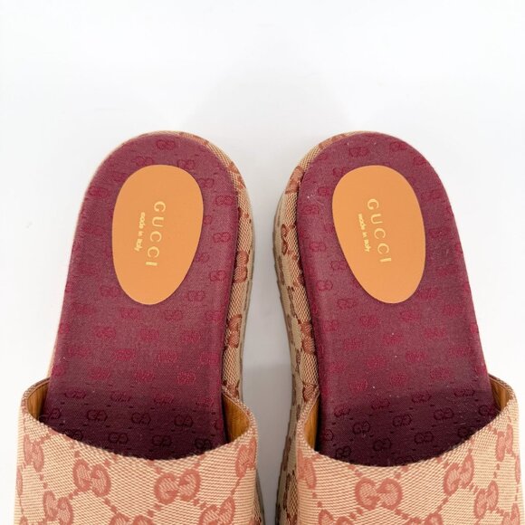Gucci Angelina Beige GG Logo Canvas Platform Slide Sandals Size 38 US 8 Women's - Picture 4 of 15